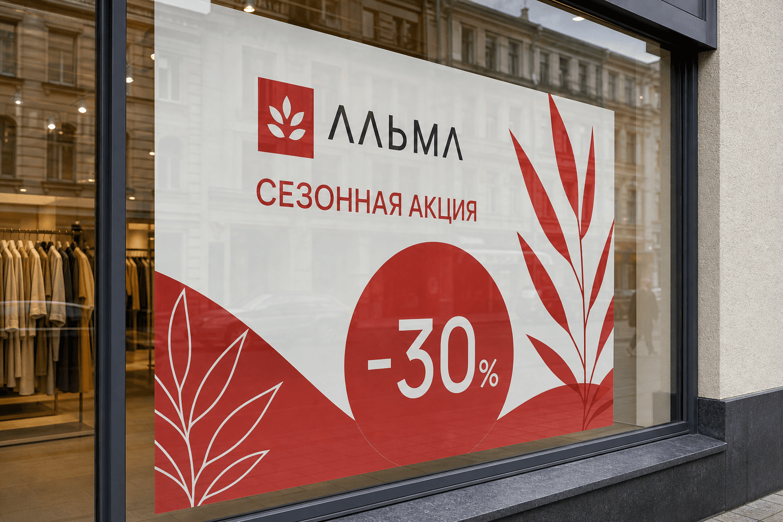 Визуализация: Концепция акционного оформления витрины печатной плёнкой
